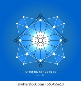 Stroke linear isolated geometric figure. Scientific grid. Chemical lattice structure. Compound model. Fundamental nuclear particle. Sacral symbol. Magic metaphysic emblem sign. Cosmic astral shape.