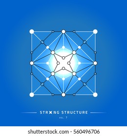 Stroke linear isolated geometric figure. Scientific grid. Chemical lattice structure. Compound model. Fundamental nuclear particle. Sacral symbol. Magic metaphysic emblem sign. Cosmic astral shape.
