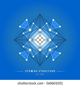 Stroke linear isolated geometric figure. Scientific grid. Chemical lattice structure. Compound model. Fundamental nuclear particle. Sacral symbol. Magic metaphysic emblem sign. Cosmic astral shape.