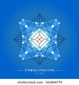 Stroke linear isolated geometric figure. Scientific grid. Chemical lattice structure. Compound model. Fundamental nuclear particle. Sacral symbol. Magic metaphysic emblem sign. Cosmic astral shape.