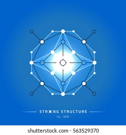 Stroke linear isolated geometric figure. Scientific grid. Chemical lattice structure. Compound model. Fundamental nuclear particle. Sacral symbol. Magic metaphysic emblem sign. Cosmic astral shape.