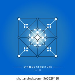 Stroke linear isolated geometric figure. Scientific grid. Chemical lattice structure. Compound model. Fundamental nuclear particle. Sacral symbol. Magic metaphysic emblem sign. Cosmic astral shape.