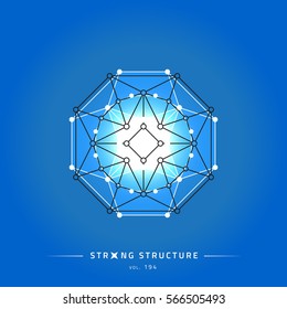 Stroke linear isolated geometric figure. Scientific grid. Chemical lattice structure. Compound model. Fundamental nuclear particle. Sacral symbol. Magic metaphysic emblem sign. Cosmic astral shape.