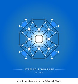 Stroke linear isolated geometric figure. Scientific grid. Chemical lattice structure. Compound model. Fundamental nuclear particle. Sacral symbol. Magic metaphysic emblem sign. Cosmic astral shape.
