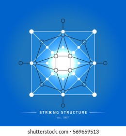 Stroke linear isolated geometric figure. Scientific grid. Chemical lattice structure. Compound model. Fundamental nuclear particle. Sacral symbol. Magic metaphysic emblem sign. Cosmic astral shape.