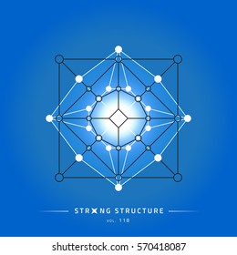 Stroke linear isolated geometric figure. Scientific grid. Chemical lattice structure. Compound model. Fundamental nuclear particle. Sacral symbol. Magic metaphysic emblem sign. Cosmic astral shape.