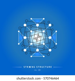 Stroke linear isolated geometric figure. Scientific grid. Chemical lattice structure. Compound model. Fundamental nuclear particle. Sacral symbol. Magic metaphysic emblem sign. Cosmic astral shape.