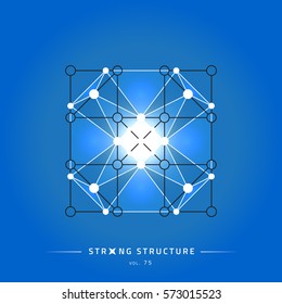 Stroke linear isolated geometric figure. Scientific grid. Chemical lattice structure. Compound model. Fundamental nuclear particle. Sacral symbol. Magic metaphysic emblem sign. Cosmic astral shape.