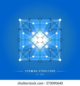 Stroke linear isolated geometric figure. Scientific grid. Chemical lattice structure. Compound model. Fundamental nuclear particle. Sacral symbol. Magic metaphysic emblem sign. Cosmic astral shape.
