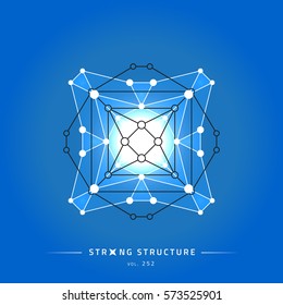 Stroke linear isolated geometric figure. Scientific grid. Chemical lattice structure. Compound model. Fundamental nuclear particle. Sacral symbol. Magic metaphysic emblem sign. Cosmic astral shape.