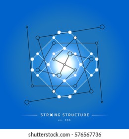Stroke linear isolated geometric figure. Scientific grid. Chemical lattice structure. Compound model. Fundamental nuclear particle. Sacral symbol. Magic metaphysic emblem sign. Cosmic astral shape.