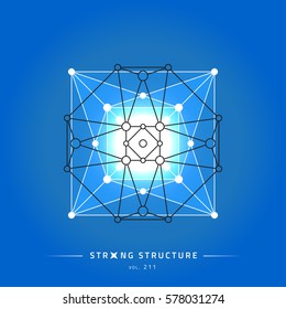 Stroke linear isolated geometric figure. Scientific grid. Chemical lattice structure. Compound model. Fundamental nuclear particle. Sacral symbol. Magic metaphysic emblem sign. Cosmic astral shape.