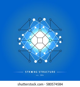 Stroke linear isolated geometric figure. Scientific grid. Chemical lattice structure. Compound model. Fundamental nuclear particle. Sacral symbol. Magic metaphysic emblem sign. Cosmic astral shape.