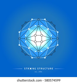 Stroke linear isolated geometric figure. Scientific grid. Chemical lattice structure. Compound model. Fundamental nuclear particle. Sacral symbol. Magic metaphysic emblem sign. Cosmic astral shape.