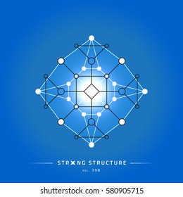 Stroke linear isolated geometric figure. Scientific grid. Chemical lattice structure. Compound model. Fundamental nuclear particle. Sacral symbol. Magic metaphysic emblem sign. Cosmic astral shape.
