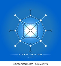 Stroke linear isolated geometric figure. Scientific grid. Chemical lattice structure. Compound model. Fundamental nuclear particle. Sacral symbol. Magic metaphysic emblem sign. Cosmic astral shape.