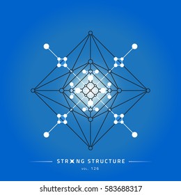 Stroke linear isolated geometric figure. Scientific grid. Chemical lattice structure. Compound model. Fundamental nuclear particle. Sacral symbol. Magic metaphysic emblem sign. Cosmic astral shape.
