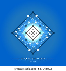 Stroke linear isolated geometric figure. Scientific grid. Chemical lattice structure. Compound model. Fundamental nuclear particle. Sacral symbol. Magic metaphysic emblem sign. Cosmic astral shape.