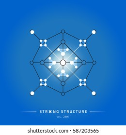 Stroke linear isolated geometric figure. Scientific grid. Chemical lattice structure. Compound model. Fundamental nuclear particle. Sacral symbol. Magic metaphysic emblem sign. Cosmic astral shape.