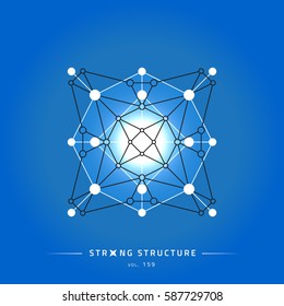 Stroke linear isolated geometric figure. Scientific grid. Chemical lattice structure. Compound model. Fundamental nuclear particle. Sacral symbol. Magic metaphysic emblem sign. Cosmic astral shape.