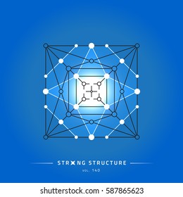 Stroke linear isolated geometric figure. Scientific grid. Chemical lattice structure. Compound model. Fundamental nuclear particle. Sacral symbol. Magic metaphysic emblem sign. Cosmic astral shape.