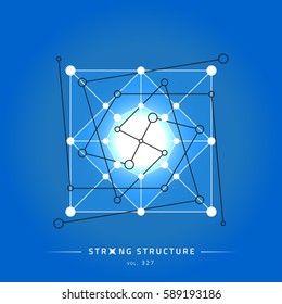 Stroke linear isolated geometric figure. Scientific grid. Chemical lattice structure. Compound model. Fundamental nuclear particle. Sacral symbol. Magic metaphysic emblem sign. Cosmic astral shape.