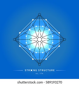 Stroke linear isolated geometric figure. Scientific grid. Chemical lattice structure. Compound model. Fundamental nuclear particle. Sacral symbol. Magic metaphysic emblem sign. Cosmic astral shape.