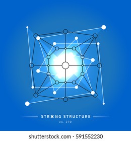 Stroke linear isolated geometric figure. Scientific grid. Chemical lattice structure. Compound model. Fundamental nuclear particle. Sacral symbol. Magic metaphysic emblem sign. Cosmic astral shape.