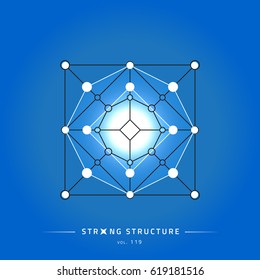 Stroke linear isolated geometric figure. Scientific grid. Chemical lattice structure. Compound model. Fundamental nuclear particle. Sacral symbol. Magic metaphysic emblem sign. Cosmic astral shape.