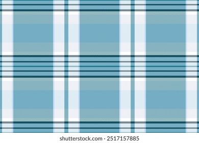 Stroke plaid vector seamless, nostalgia background check texture. 70s tartan pattern fabric textile in cyan and white colors palette.