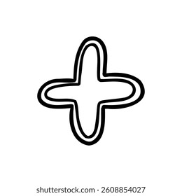 Stroke plus add symbol in outline hand drawn style. Vector illustration isolated on white background. For typography, font, shop, logo, alphabet, sales, signboard, education, branding, presentation.
