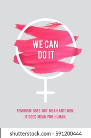 Stroke Poster Feminism. Female Symbol with Text. Woman's Vector Concept. Pro Human Vertical Poster.