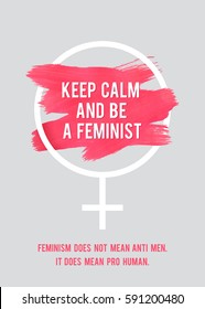 Stroke Poster Feminism. Female Symbol with Text. Woman's Vector Concept. Pro Human Vertical Poster.