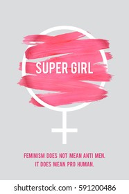 Stroke Poster Feminism. Female Symbol with Text. Woman's Vector Concept. Pro Human Vertical Poster.