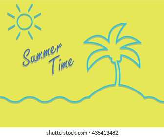 stroke sea coconut and sun illustration