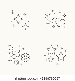 
stroke sparkle star element, hearts, stars, flowers sparkle, cute sparkle set.