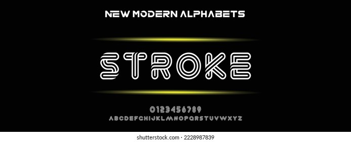 STROKE Sports minimal tech font letter set. Luxury vector typeface for company. Modern gaming fonts logo design.