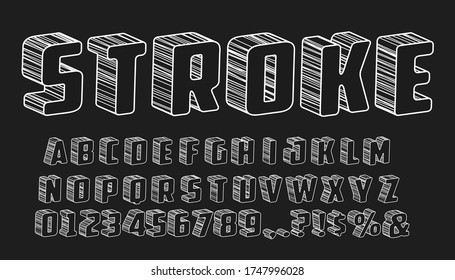 Stroke style font design, alphabet letters and numbers, Eps10 vector.