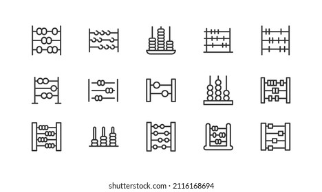 Stroke vector abacus line icons. Pixel perfect signs isolated on a white background. Minimal abacus pictograms in trendy outline style.