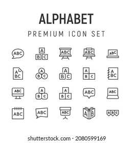 Stroke vector alphabet line icons. Pixel perfect signs isolated on a white background. Minimal alphabet pictograms in trendy outline style.