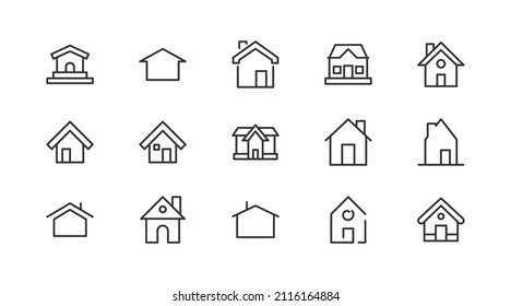 Stroke vector apartment line icons. Pixel perfect signs isolated on a white background. Minimal apartment pictograms in trendy outline style.
