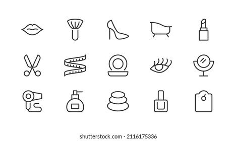 Stroke vector beauty  line icons. Pixel perfect signs isolated on a white background. Minimal beauty  pictograms in trendy outline style.