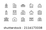 Stroke vector building  line icons. Pixel perfect signs isolated on a white background. Minimal building  pictograms in trendy outline style.