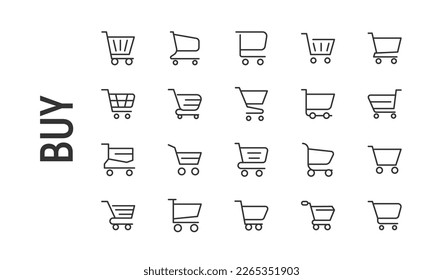 Stroke vector buy line icons. Pixel perfect signs isolated on a white background. Minimal buy pictograms in trendy outline style.