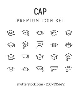 Stroke vector cap line icons. Pixel perfect signs isolated on a white background. Minimal cap pictograms in trendy outline style.