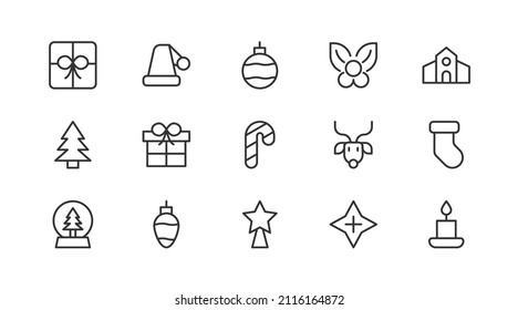 Stroke vector christmas  line icons. Pixel perfect signs isolated on a white background. Minimal christmas  pictograms in trendy outline style.