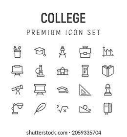 Stroke vector college line icons. Pixel perfect signs isolated on a white background. Minimal college pictograms in trendy outline style.