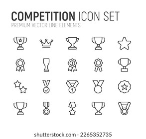 Iconos de línea de competencia vectorial de trazo. Las señales perfectas de Pixel están aisladas en un fondo blanco. Pictogramas de competencia mínimos con un estilo de contorno de moda.