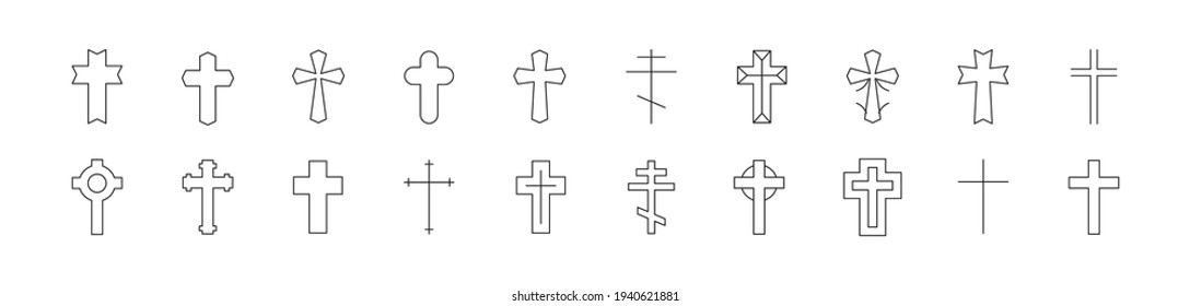 Stroke vector cross line icons. Pixel perfect signs isolated on a white background. Cross pictograms in trendy outline style.