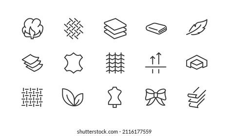 Stroke vector fabric  line icons. Pixel perfect signs isolated on a white background. Minimal fabric  pictograms in trendy outline style.